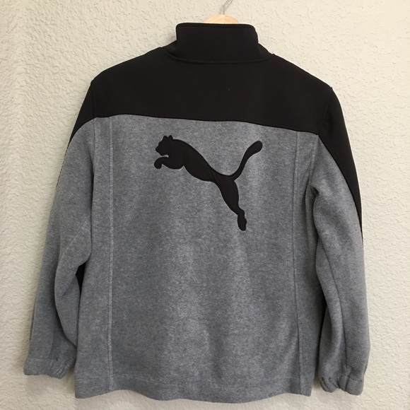 Puma Boy’s Fleece Zip Up Black Grey Jacket - Picture 5 of 8